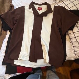 Maximos Brown and White Casual Button Down Shirt